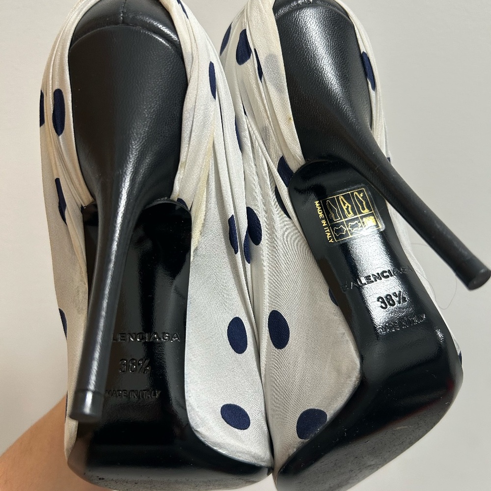 Balenciaga Knife Polka Dot Satin + Leather Pump Heels *BARELY WORN* - Picture 2 of 10